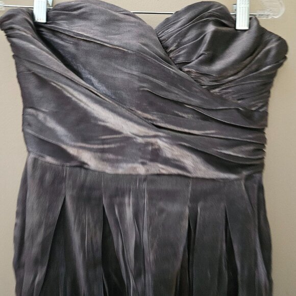 by Anthropologie 8 Pewter Ruched Strapless Shine Jumpsuit Holiday - Picture 6 of 7